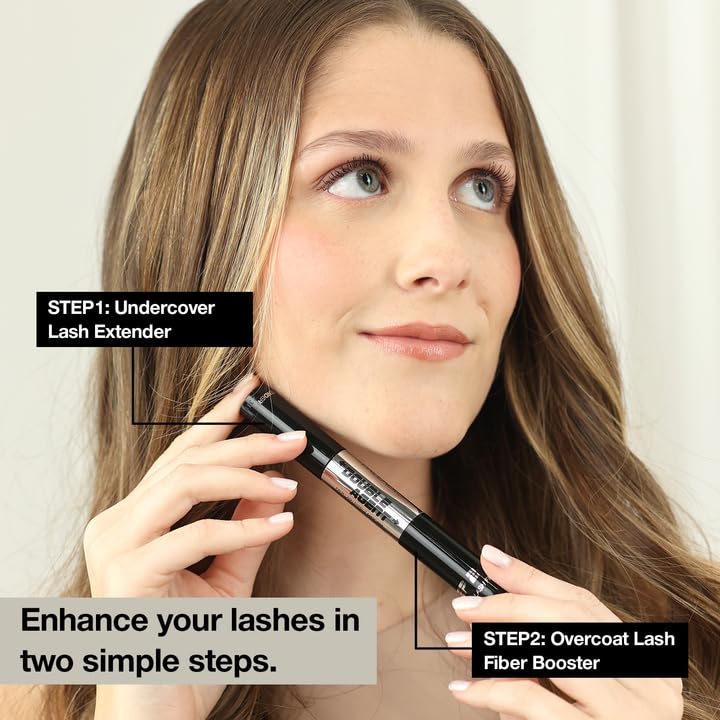 Palladio Double Agent Lash Extender Undercover Fiber Booster Mascara, dual lash system, increase eyelash length and volume, boost lashes for a bold dramatic look, voluminous makeup mascara, Jet Black - Image 1