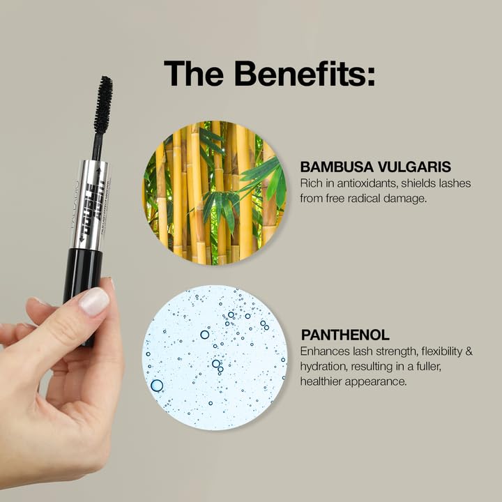 Palladio Double Agent Lash Extender Undercover Fiber Booster Mascara, dual lash system, increase eyelash length and volume, boost lashes for a bold dramatic look, voluminous makeup mascara, Jet Black - Image 3