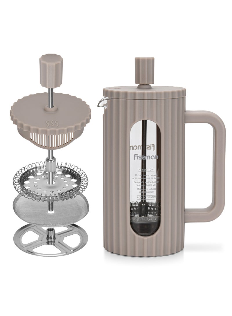 Fissman Fissman French Press Coffee and Tea Maker 350mL, Heat Resistant Thickened Borosilicate Glass Stainless Steel Coffee and Tea Press, Hot and Cold Brew Coffee French Press (Beige)  - Image 1