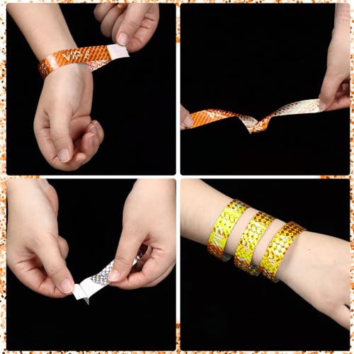 Teling 500 Pack VIP Plastic Wristbands Bracelets Party for Events VIP Custom Wristbands Plastic Bracelets Tear proof Waterproof Wrist Bands Arm Bands for Events ConcertsOrange Laser - Image 3
