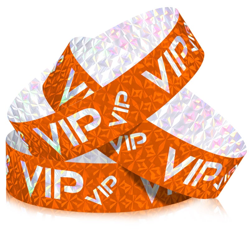 Teling 500 Pack VIP Plastic Wristbands Bracelets Party for Events VIP Custom Wristbands Plastic Bracelets Tear proof Waterproof Wrist Bands Arm Bands for Events ConcertsOrange Laser - Image 2