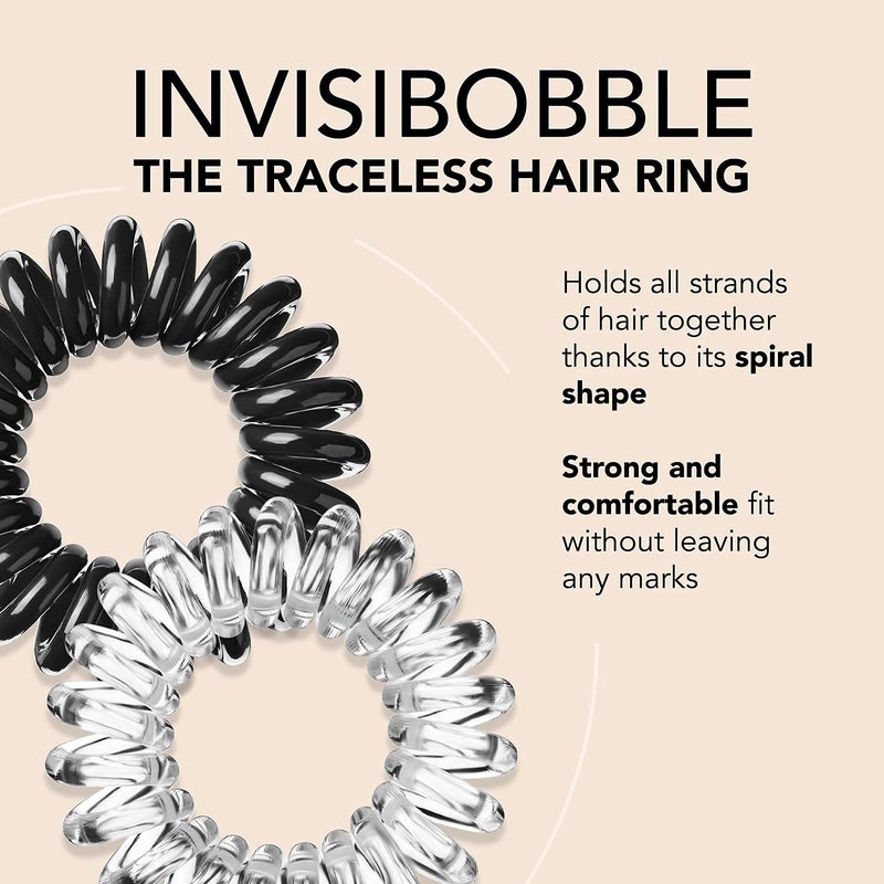 invisibobble Original Traceless Spiral Hair Ties - Pack of 8, Crystal Clear and True Black- Strong Elastic Grip Coil Accessories for Women - Non Soaking - Gentle for Girls Teens and Thick Hair - Image 2