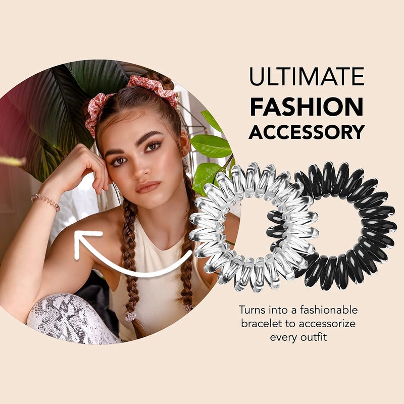 invisibobble Original Traceless Spiral Hair Ties - Pack of 8, Crystal Clear and True Black- Strong Elastic Grip Coil Accessories for Women - Non Soaking - Gentle for Girls Teens and Thick Hair - Image 5