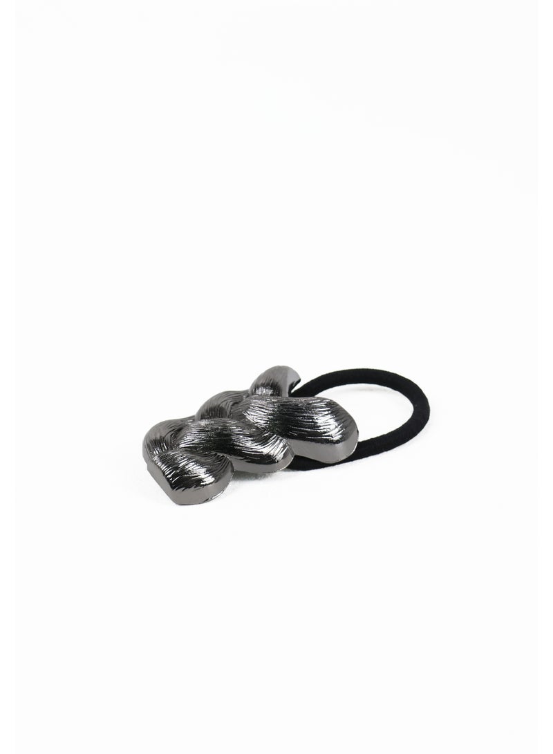 ZAAS Gunmetal Textured Braided Hair Elastic Tie - Image 1