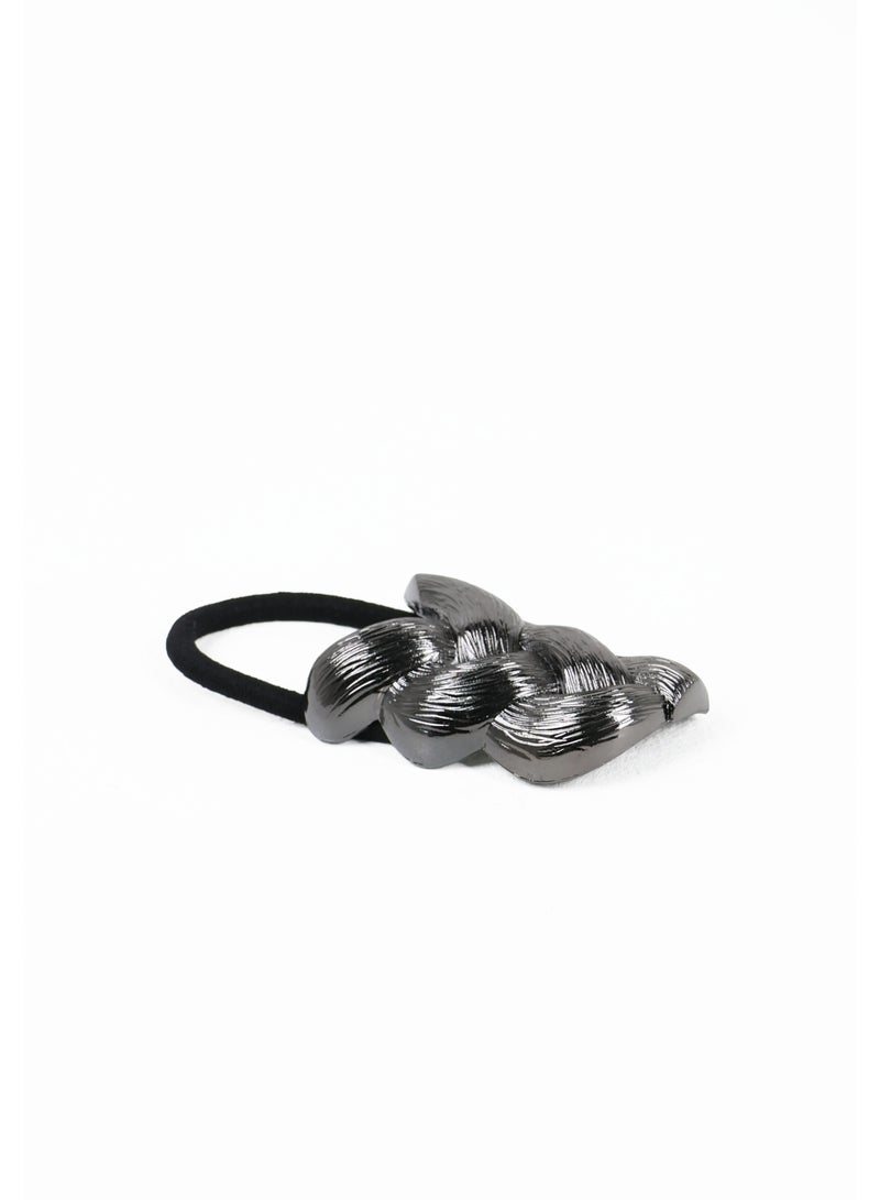 ZAAS Gunmetal Textured Braided Hair Elastic Tie - Image 2