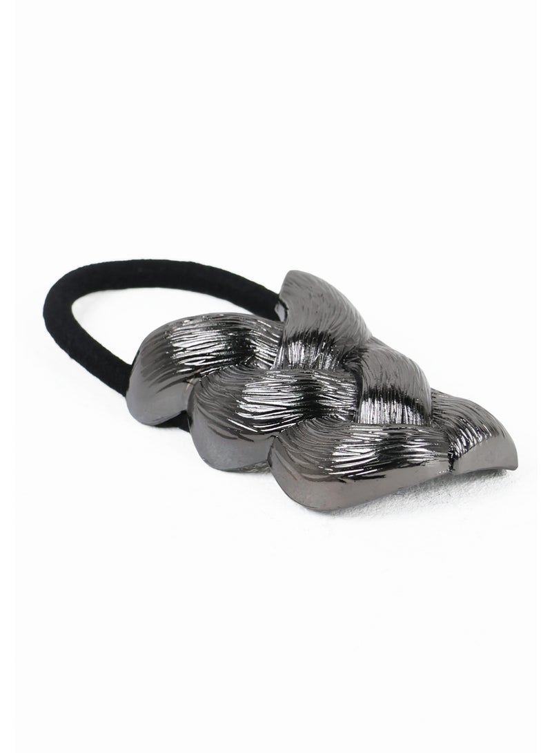 ZAAS Gunmetal Textured Braided Hair Elastic Tie - Image 4