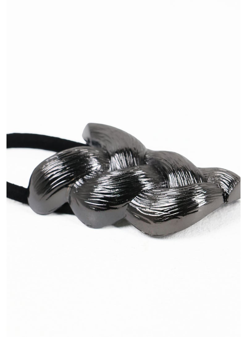 ZAAS Gunmetal Textured Braided Hair Elastic Tie - Image 3