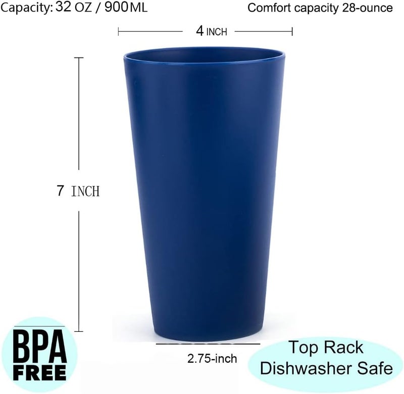 KX-WARE 32-ounce Plastic Tumblers Large Drinking Glasses, set of 12 Navy Blue - Image 2