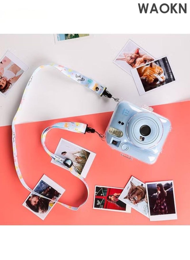 WAOKN Clear Camera Case Compatible with Fujifilm Instax Mini 12 Instant Camera, ，photo bag protective case，Mini 12 Hard Case with Photo Pocket Holds on Back and Adjustable Shoulder Strap & Cute Camera Sticker (blue). - Image 4