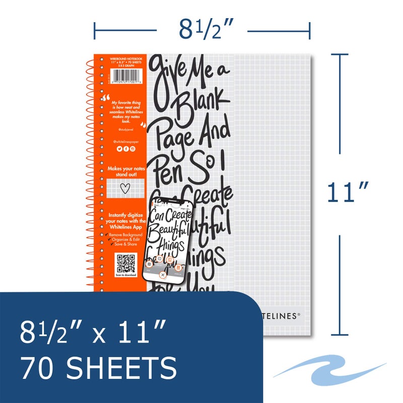 ROARING SPRING Whitelines Premium Spiral Notebook, 5x5 Graph Ruled, 11" x 8.5", 70 Sheets, Digitally Download Your Notes, Free App, Pack of 3 - Image 2