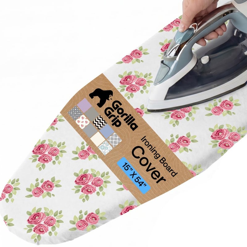 GORILLA GRIP The Original Ironing Board Cover and Pad Silicone Coating 400F Scorch Resistant Thick Padding Heavy Duty Iron Covers Standard Boards Hook and Loop Fastener Strap Pink Floral 15x54 - Image 2