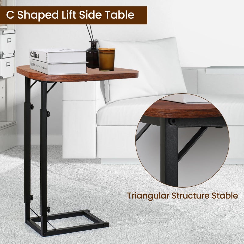 OFIDELITY Premium Adjustable C-Shaped End Table for Couch, Mini Side Tables for Sofa, Small Coffee Table with Metal Frame, Beautiful and Practical Sidekick for Your Living Room, Bedroom, Bedside, Rustic Brown - Image 5