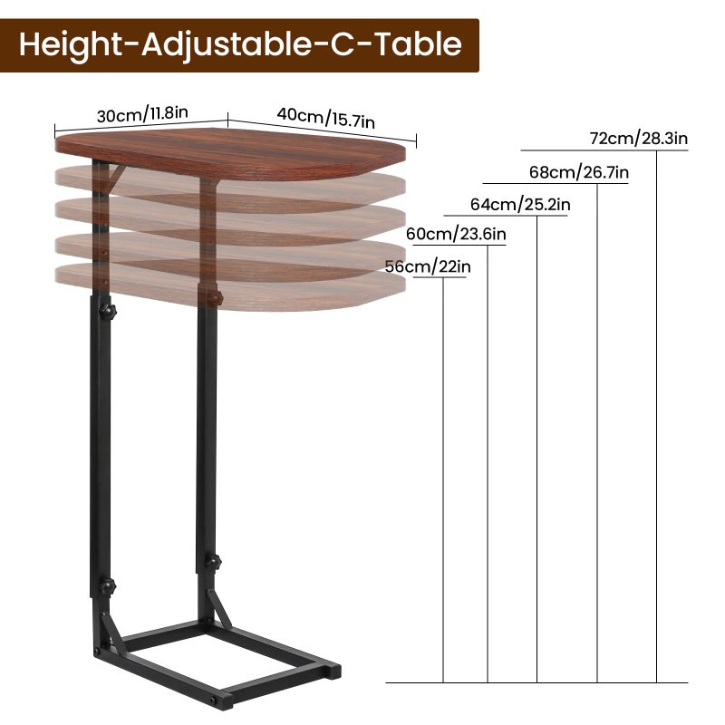 OFIDELITY Premium Adjustable C-Shaped End Table for Couch, Mini Side Tables for Sofa, Small Coffee Table with Metal Frame, Beautiful and Practical Sidekick for Your Living Room, Bedroom, Bedside, Rustic Brown - Image 3