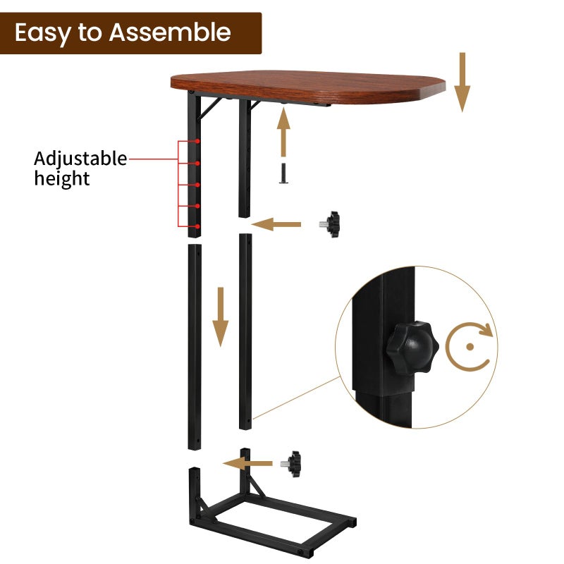 OFIDELITY Premium Adjustable C-Shaped End Table for Couch, Mini Side Tables for Sofa, Small Coffee Table with Metal Frame, Beautiful and Practical Sidekick for Your Living Room, Bedroom, Bedside, Rustic Brown - Image 4