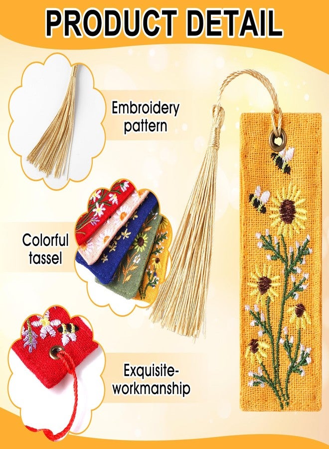 Skyygemm 5 Pcs Floral Embroidered Bookmarks with Tassels for Women Cute Handmade Flower Bookmark Bulk Linen Hand Embroidered Bookmark, Unique Book Lovers Gifts for Women Reading Lovers - Image 3