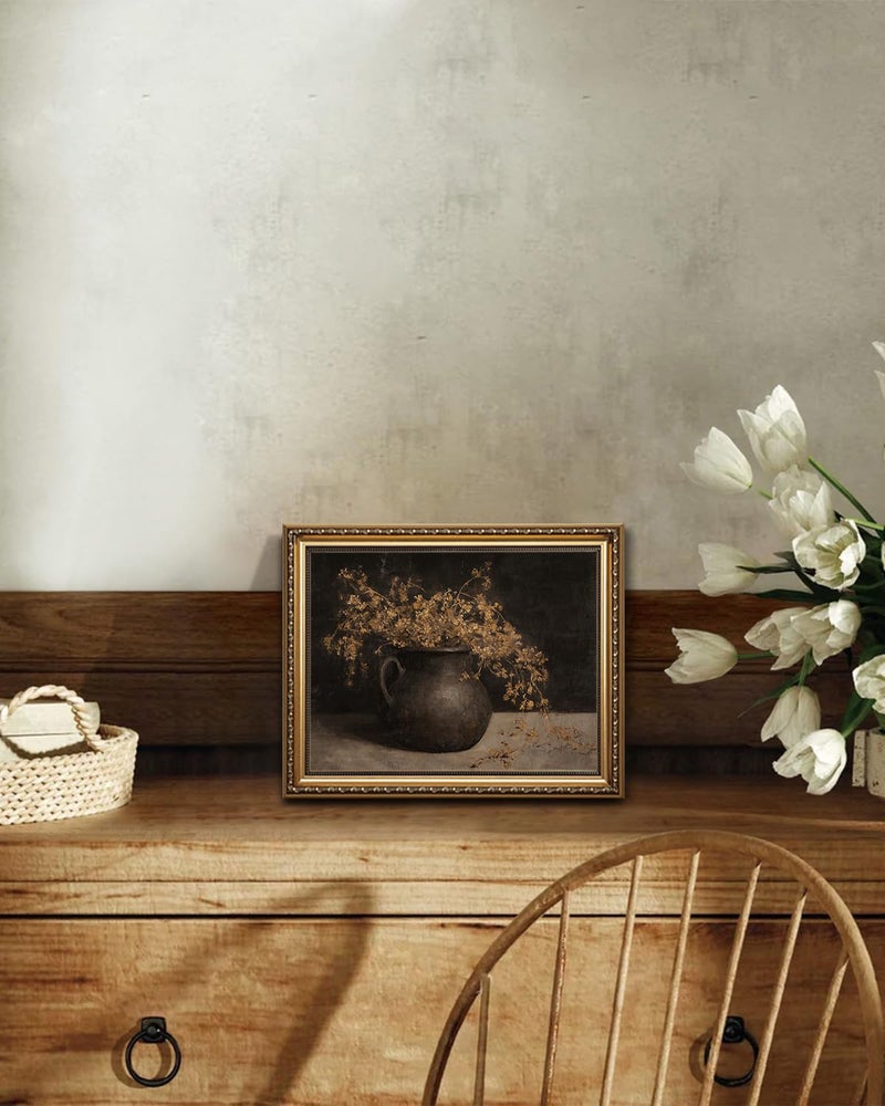 KISSFOX Gold Framed Wall Art Vintage Wall Decor Flower Canvas Art Botanical Pictures Still Life Floral Paintings Moody Rustic Artwork For Living Room Kitchen Bedroom - Image 2