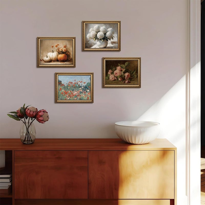 KISSFOX Gold Framed Wall Art Vintage Wall Decor Flower Canvas Art Botanical Pictures Still Life Floral Paintings Moody Rustic Artwork For Living Room Kitchen Bedroom - Image 4