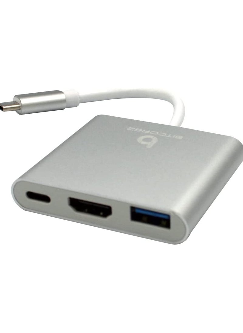 Bitcorez Type C 3 in 1 Multiport Adapter 4K UHD Connects 3 Devices Type C HDMI USB 3.0  - Image 1
