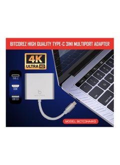 Bitcorez Type C 3 in 1 Multiport Adapter 4K UHD Connects 3 Devices Type C HDMI USB 3.0  - Image 5