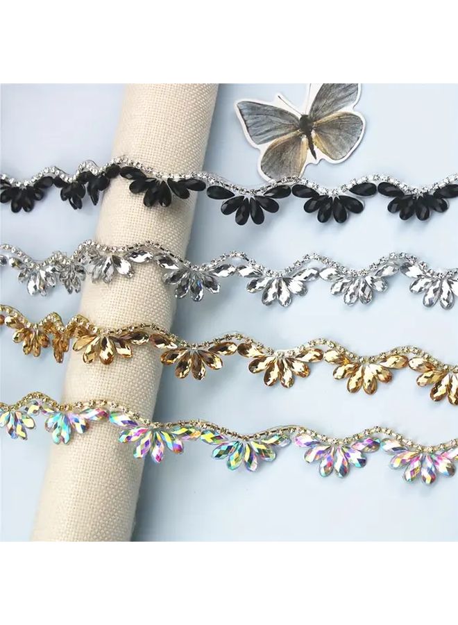 Black Resin Diamond Wave Pattern Decorative Ribbon For Wedding Dresses Handbags Hats - Image 1