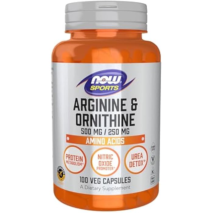 NOW Sports Nutrition, Arginine & Ornithine 500/250 mg, Amino Acids, 100 Veg Capsules - Image 1