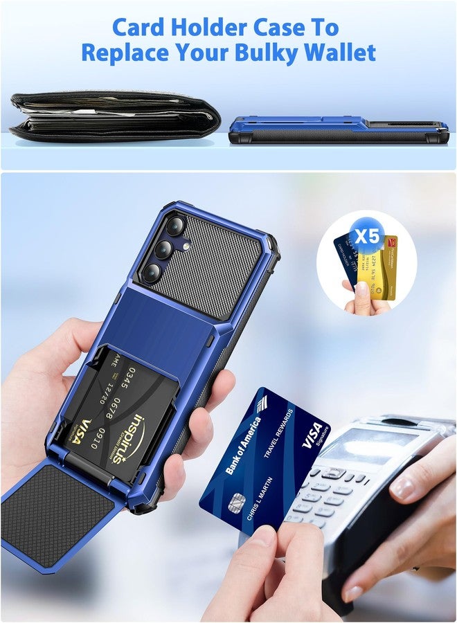 COOYA for Samsung Galaxy A15 Case Wallet 5 Credit Card Holder ID Slot Flip Cover Galaxy A15 Wallet Case Back Pocket Dual Layer Protective Hard Shell TPU Rubber Bumper Armor for Samsung A15 5G Blue - Image 4