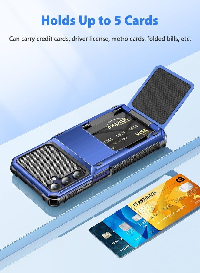 COOYA for Samsung Galaxy A15 Case Wallet 5 Credit Card Holder ID Slot Flip Cover Galaxy A15 Wallet Case Back Pocket Dual Layer Protective Hard Shell TPU Rubber Bumper Armor for Samsung A15 5G Blue - Image 3