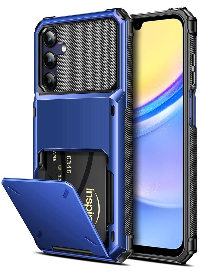 COOYA for Samsung Galaxy A15 Case Wallet 5 Credit Card Holder ID Slot Flip Cover Galaxy A15 Wallet Case Back Pocket Dual Layer Protective Hard Shell TPU Rubber Bumper Armor for Samsung A15 5G Blue - Image 1