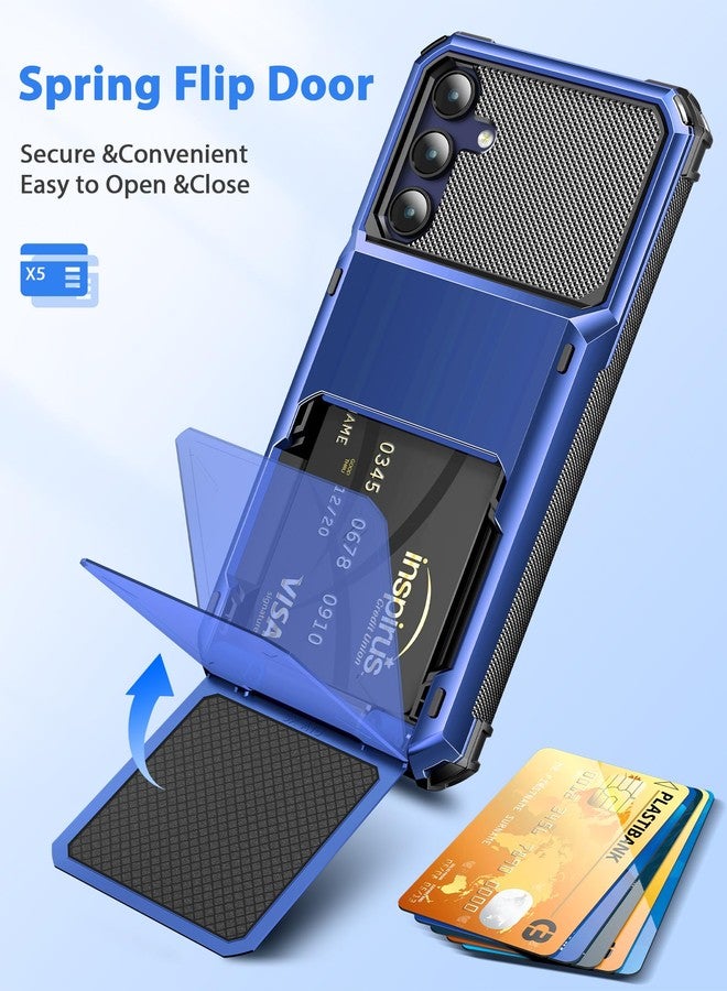COOYA for Samsung Galaxy A15 Case Wallet 5 Credit Card Holder ID Slot Flip Cover Galaxy A15 Wallet Case Back Pocket Dual Layer Protective Hard Shell TPU Rubber Bumper Armor for Samsung A15 5G Blue - Image 2