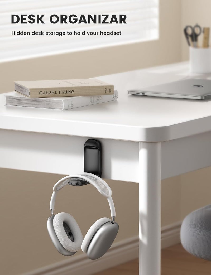 Lamicall Foldable Headphone Stand - Sticky Headset Holder with Adhesive Hanger Clip for Under Desk, Compatible with AirPods Max, HyperX, Sennheiser, Black - Image 3