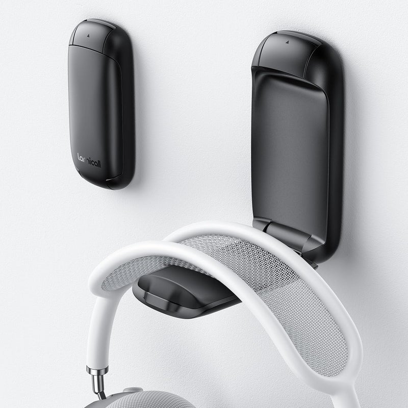 Lamicall Foldable Headphone Stand - Sticky Headset Holder with Adhesive Hanger Clip for Under Desk, Compatible with AirPods Max, HyperX, Sennheiser, Black - Image 1