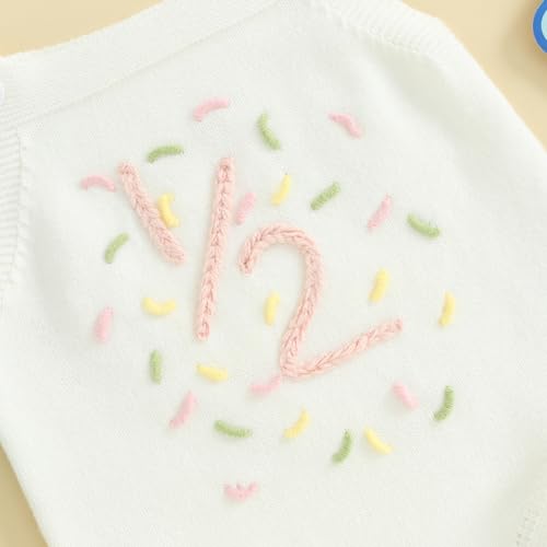 Bonangber Infant Baby Girl Knit Sweater Half Birthday Outfit Baby Girl Romper 1/2 Birthday Girl Outfit Cute Cake Smash Outfit(A-White Half Birthday,6-12 Months) - Image 3