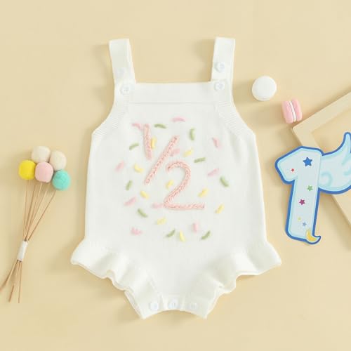 Bonangber Infant Baby Girl Knit Sweater Half Birthday Outfit Baby Girl Romper 1/2 Birthday Girl Outfit Cute Cake Smash Outfit(A-White Half Birthday,6-12 Months) - Image 5