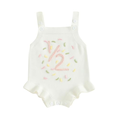 Bonangber Infant Baby Girl Knit Sweater Half Birthday Outfit Baby Girl Romper 1/2 Birthday Girl Outfit Cute Cake Smash Outfit(A-White Half Birthday,6-12 Months) - Image 1