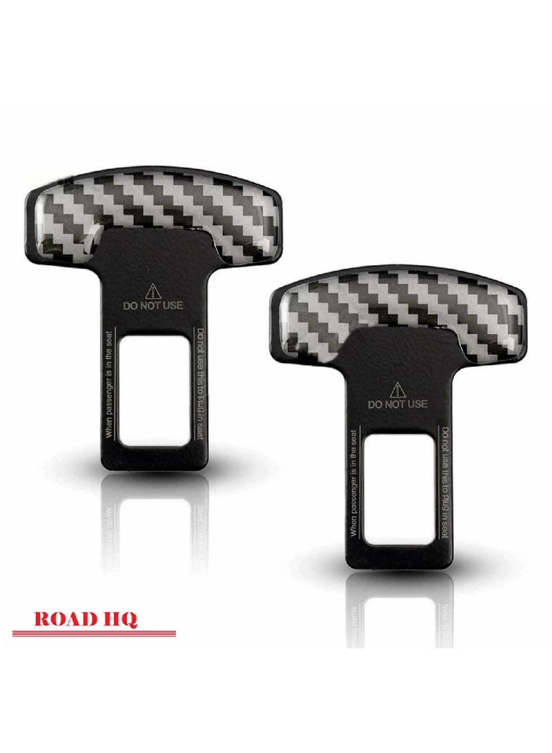 ROAD HQ Car Safety Seat Belt Buckle Alarm Stopper Silencer Clip Clamp Carbon Fiber Universal (2 Pcs) - Image 2