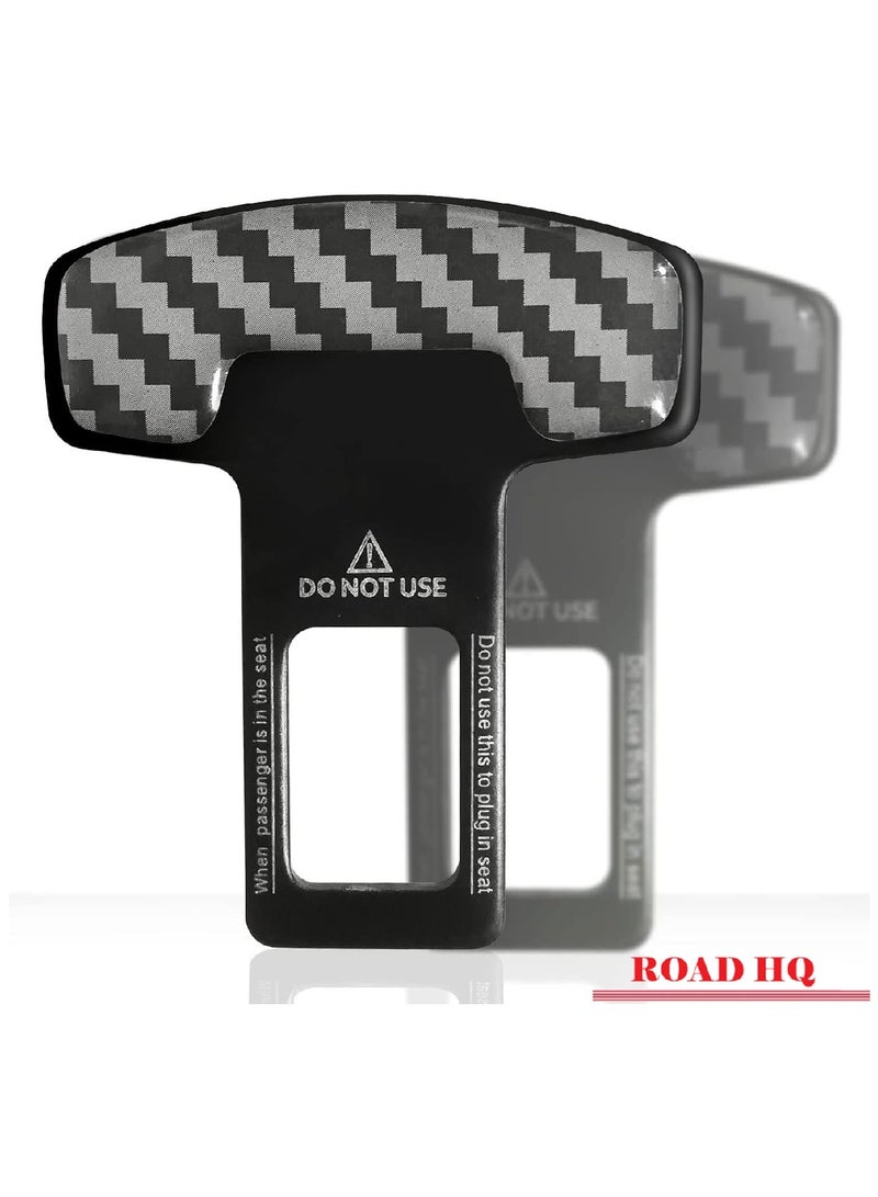 ROAD HQ Car Safety Seat Belt Buckle Alarm Stopper Silencer Clip Clamp Carbon Fiber Universal (2 Pcs) - Image 1
