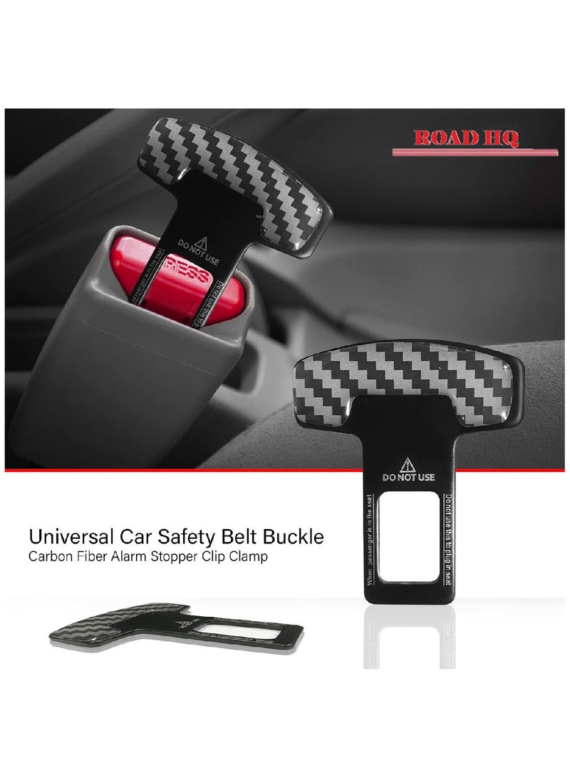ROAD HQ Car Safety Seat Belt Buckle Alarm Stopper Silencer Clip Clamp Carbon Fiber Universal (2 Pcs) - Image 5