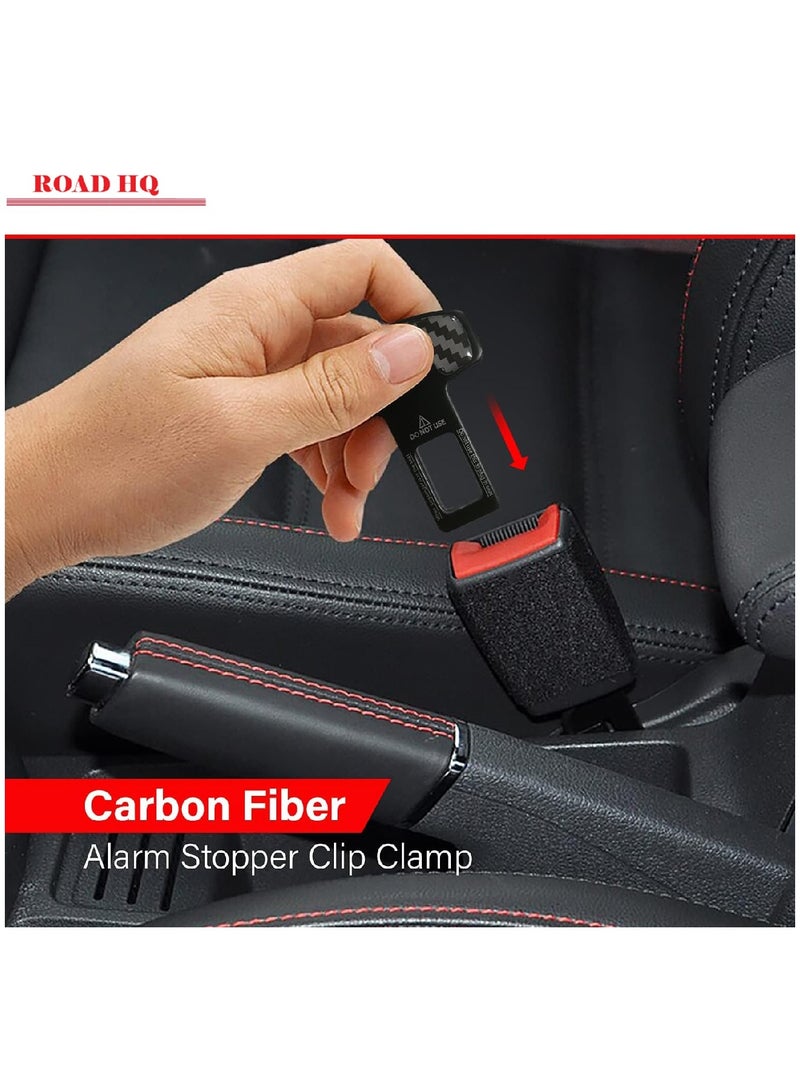 ROAD HQ Car Safety Seat Belt Buckle Alarm Stopper Silencer Clip Clamp Carbon Fiber Universal (2 Pcs) - Image 4