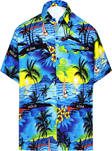 LA LEELA Men's Hawaiian Shirts Short Sleeve Button Down Shirt Mens Tropical Shirts Casual Holiday Party Shirts for Men Funny 3XL Beach, Blue - Image 1