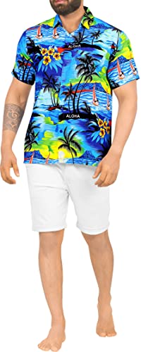 LA LEELA Men's Hawaiian Shirts Short Sleeve Button Down Shirt Mens Tropical Shirts Casual Holiday Party Shirts for Men Funny 3XL Beach, Blue - Image 4