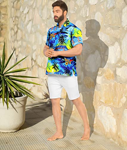 LA LEELA Men's Hawaiian Shirts Short Sleeve Button Down Shirt Mens Tropical Shirts Casual Holiday Party Shirts for Men Funny 3XL Beach, Blue - Image 3