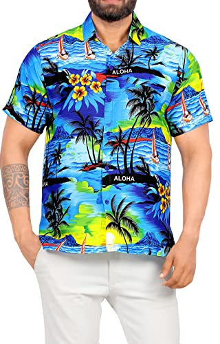 LA LEELA Men's Hawaiian Shirts Short Sleeve Button Down Shirt Mens Tropical Shirts Casual Holiday Party Shirts for Men Funny 3XL Beach, Blue - Image 2