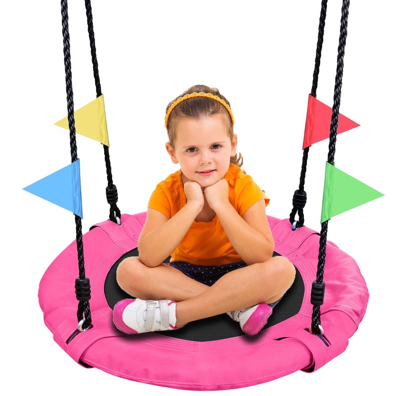 Odoland 24" Kids Tree Swing - Outdoor Small Saucer Swings with 900D Oxford Fabric, Backyard Play Equipment for Children Ages 3-12 Pink - Image 1