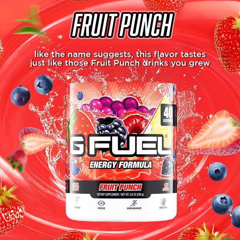 G Fuel Fruit Punch Energy Drink Powder, Pre Workout Caffeine Mix for Gaming, Sugar Free Focus Amino, Vitamin + Antioxidants, 9.9oz (Fruit Punch, 40 Servings) - Image 4