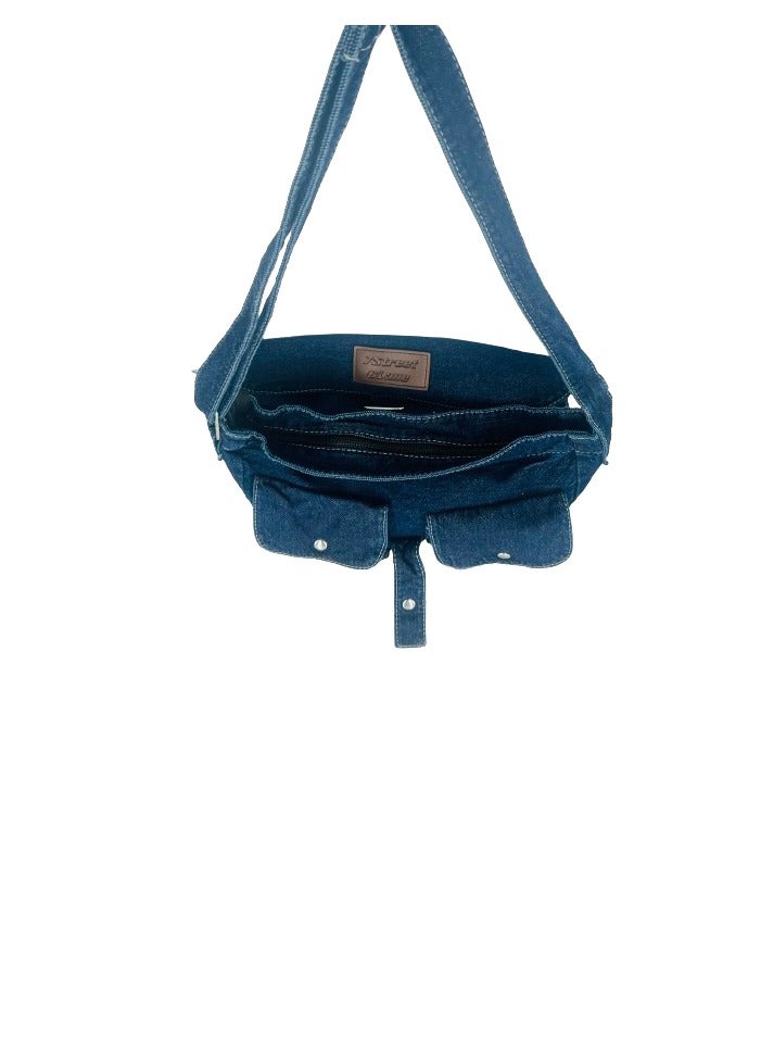 Fashion Denim Crossbody Handbag For Women Dark Blue  - Image 5