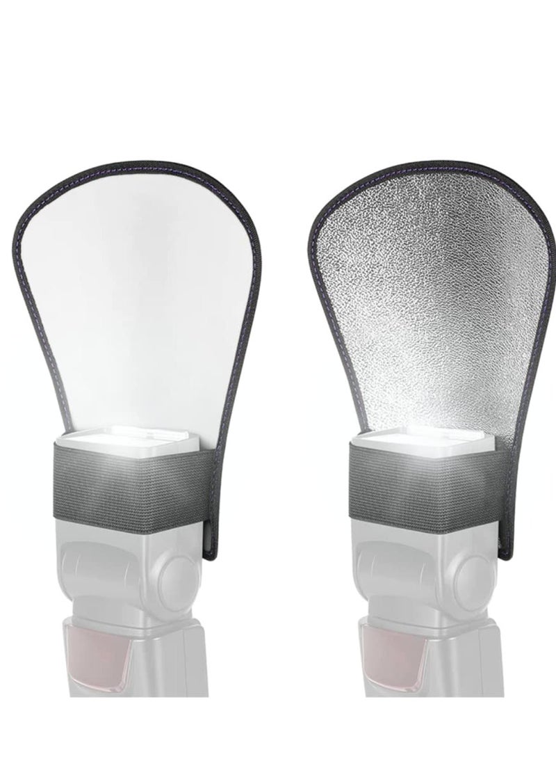 KASTWAVE Flash Diffuser, 2 Pack with Elastic Band 2-side White/Silver Curved Flash Reflector SLR External Flash Baffle Soft Cover Suitable for All External Flashes - Image 1