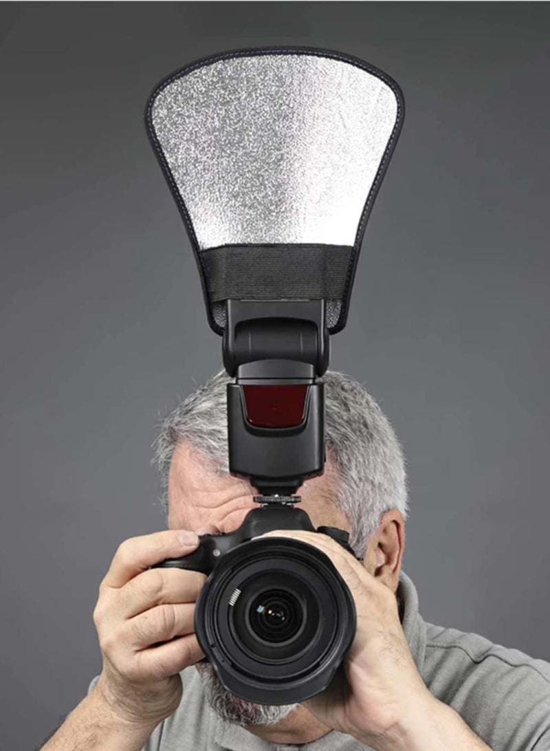 KASTWAVE Flash Diffuser, 2 Pack with Elastic Band 2-side White/Silver Curved Flash Reflector SLR External Flash Baffle Soft Cover Suitable for All External Flashes - Image 2