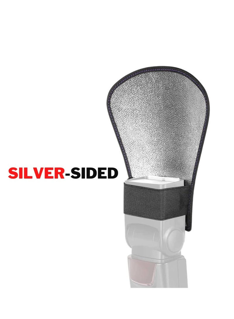 KASTWAVE Flash Diffuser, 2 Pack with Elastic Band 2-side White/Silver Curved Flash Reflector SLR External Flash Baffle Soft Cover Suitable for All External Flashes - Image 5