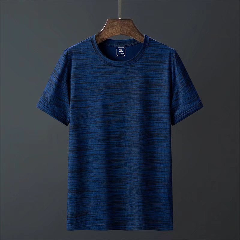 Generic Summer thin casual sports T-shirt mens elastic quick-drying breathable fitness running plus size short sleeve sweat-absorbent ice silk shirt Dark gray - Image 2