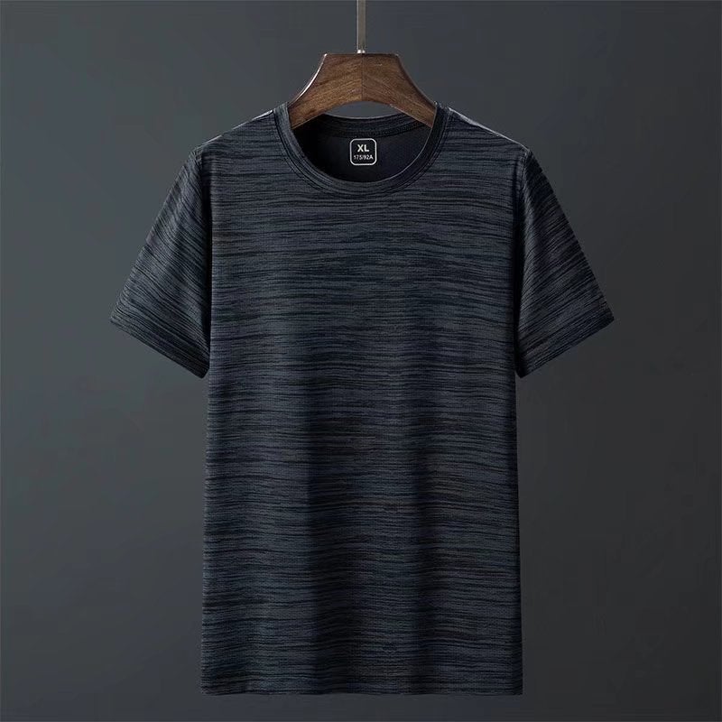 Generic Summer thin casual sports T-shirt mens elastic quick-drying breathable fitness running plus size short sleeve sweat-absorbent ice silk shirt Dark gray - Image 1